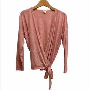 J. CREW Tie-Front Linen Wrap Top Soft Pink Size Large GUC